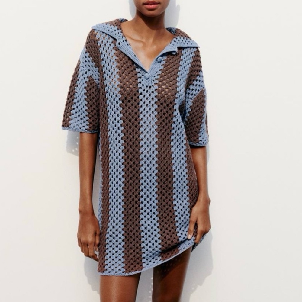 Zara Blue and Brown Women's Swim Cover-Up